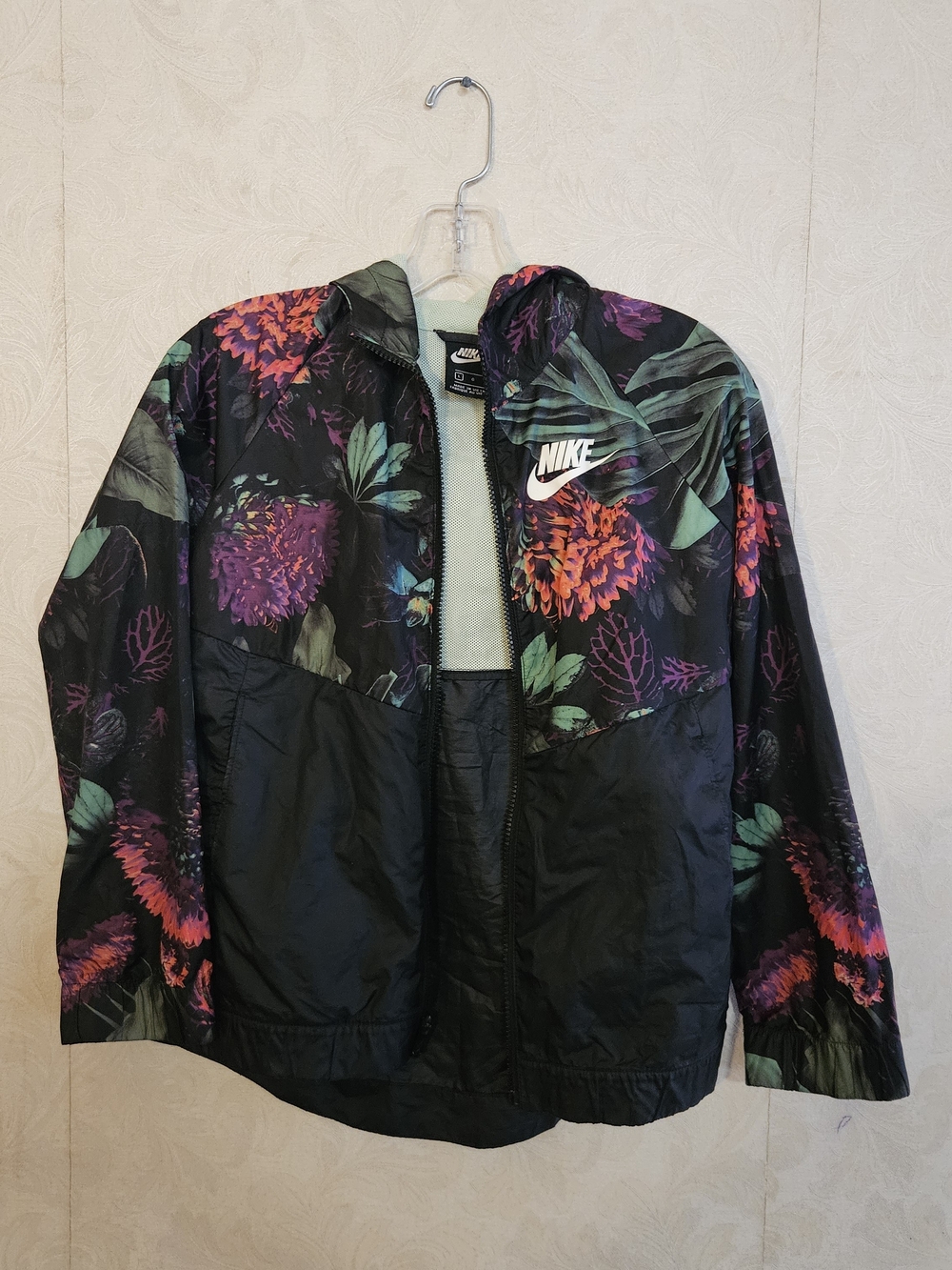 Nike Kids Floral Black Green Purple Windbreaker Raincoat